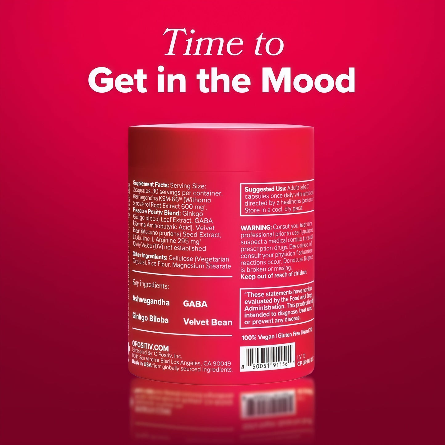 O Positiv URO Vaginal Moisture & Mood – Formulated to Support Vaginal Moisture, Mood & Relaxation – with KSM-66® Ashwagandha, Ginkgo Biloba, Mucuna pruriens, and GABA – 30 Servings