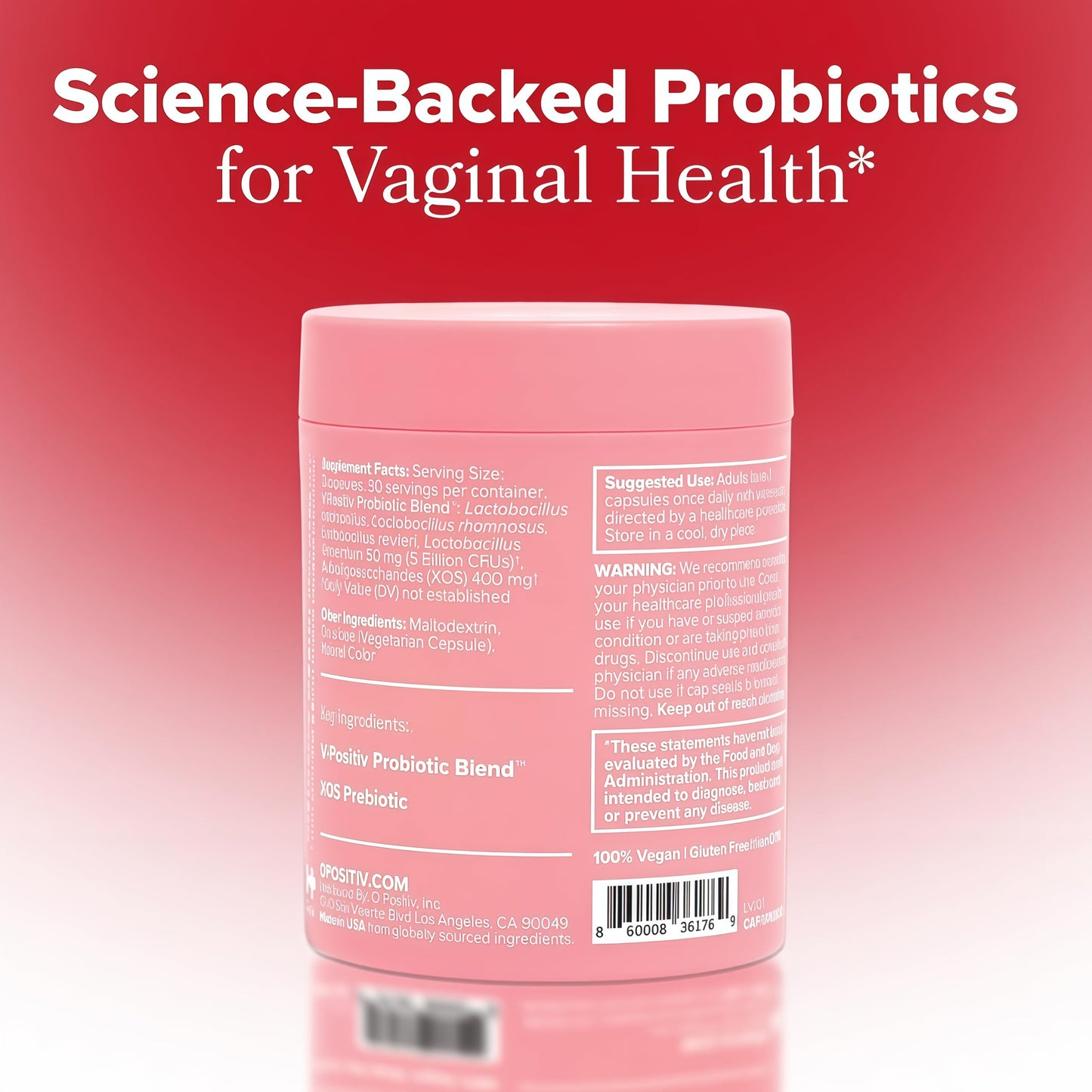 O Positiv URO Vaginal Probiotics for Women pH Balance with Prebiotics & Lactobacillus – Vaginal Health Supplement – Promote Healthy Vaginal Odor & Flora, 60 Count (Pack of 1), 1 Month Supply