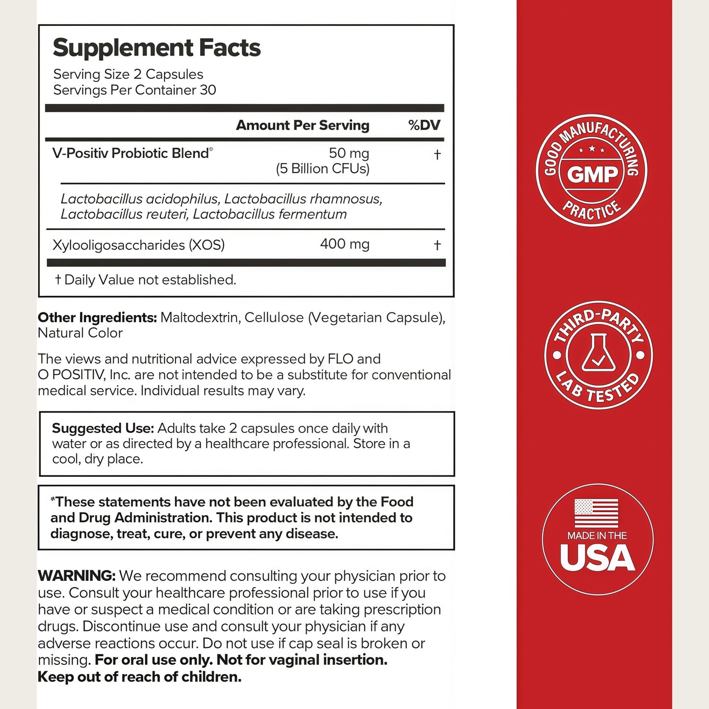 O Positiv URO Vaginal Probiotics for Women pH Balance with Prebiotics & Lactobacillus – Vaginal Health Supplement – Promote Healthy Vaginal Odor & Flora, 60 Count (Pack of 1), 1 Month Supply